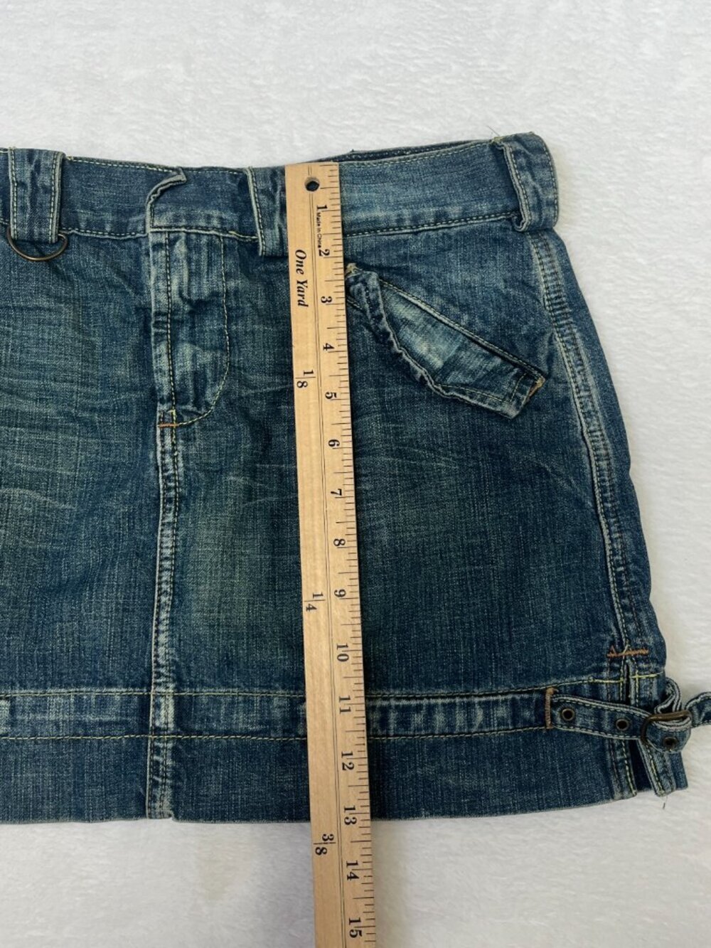 VTG Express y2k Denim Mini Skirt Buckle Utility sz 6 Sexy Going Out Dark Wash - Picture 7 of 8